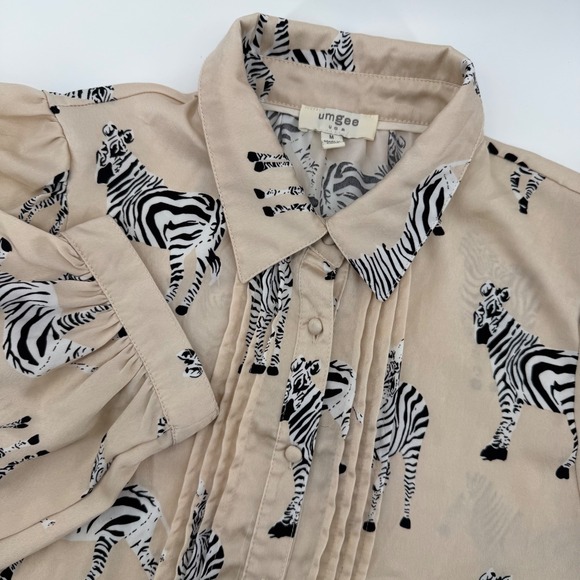 Umgee Dresses & Skirts - UMGEE Women's Beige Zebra‎ Print Pleated Button Up Shirt Dress high lo  Medium